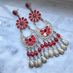 Bohemian Women Rhinestone Crescent Moon Long Fringe Earrings